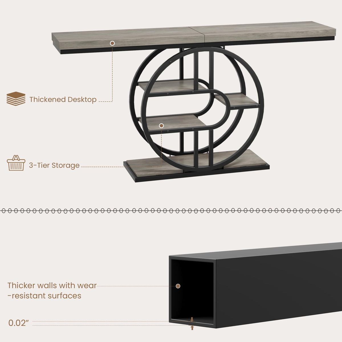 Tablero de MDF de 3.8 cm de grosor de la mesa consola Garvee gris resistente al uso diario