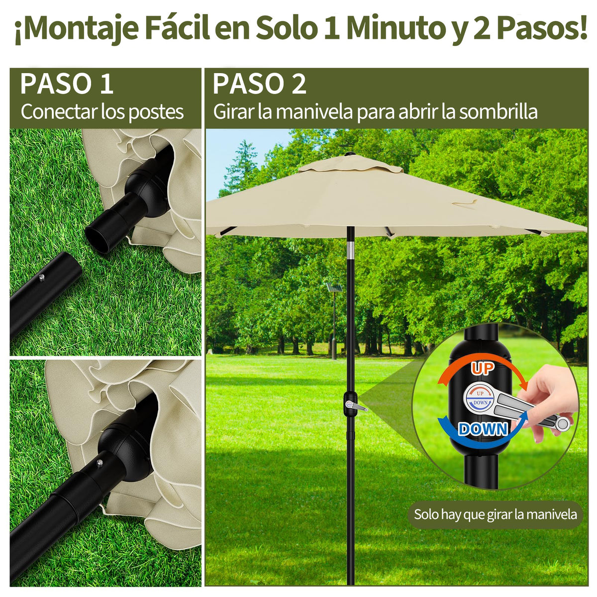 Sombrilla de poliéster Beige impermeable y con protección UV