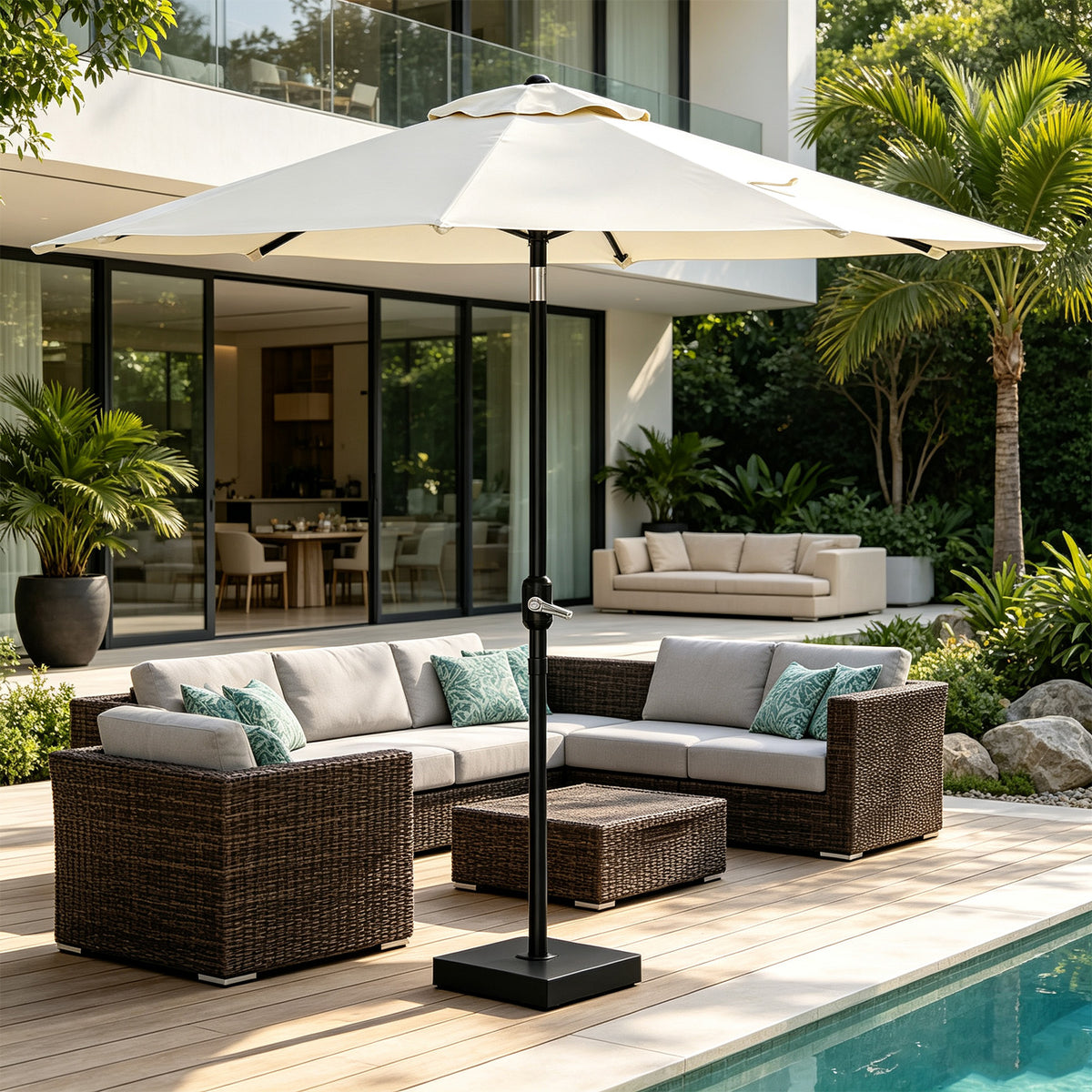 Garvee Parasol Exterior Inclinable de 2.15m con Mástil de Hierro y Protección UV Beige